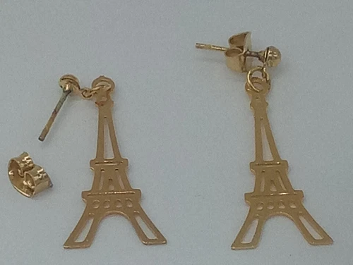Earrings Eiffel Tower Souvenir Paris France Gold Plated