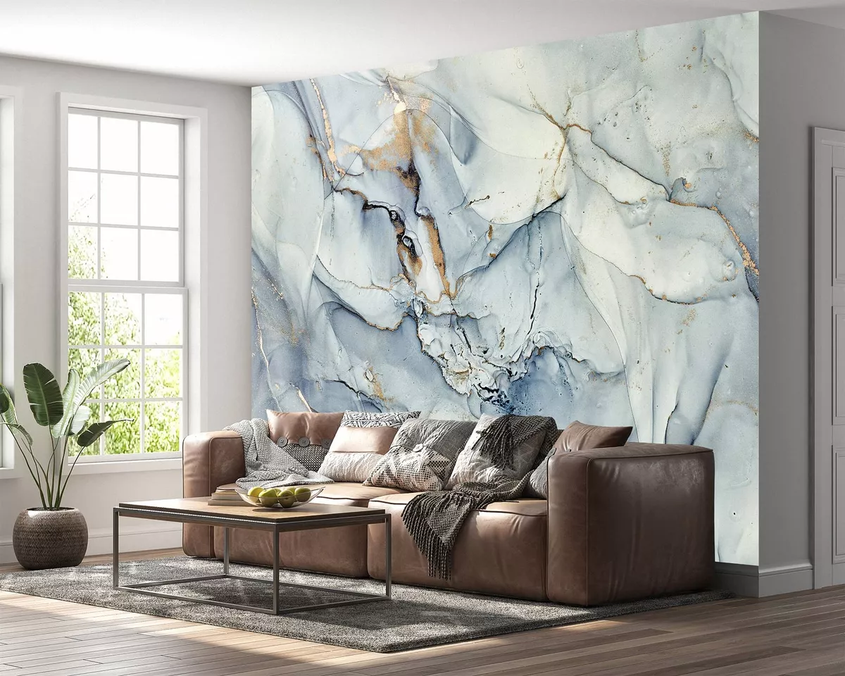 Serene Light Blue Marble Wall Mural - Peel & Stick Wallpaper, Large Wall  Art