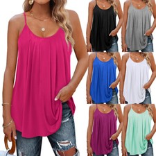 Women Flowy Cami with Built in Bra Swing Spaghetti Strap Tank Tops Vest Loose
