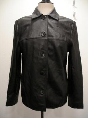 Womens PL Valerie Stevens Petites L Black Leather Dress Jacket Button-Up  Pockets