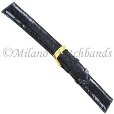 18mm Morellato Italy Black Genuine Crocodile Padded Stitched Mens Watch Band 855