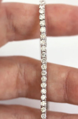 5CT Round Cut Natural Diamond Engagement Gift For Tennis Bracelet 14k White Gold