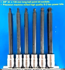 6-PC 3/8" Drive 5" Extension Metric BALL POINT HEX KEY BIT SOCKET SET S2 STEEL