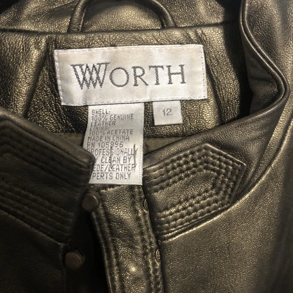 Chaqueta sin cuello de cuero genuino dorado metálico WORTH para mujer - talla 12 (ediciones) Foto 3 de 4