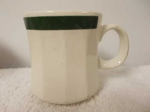 Vintage HLC Homer Laughlin White & Green Fluted Ribbed Coffee Tea Cup Mug