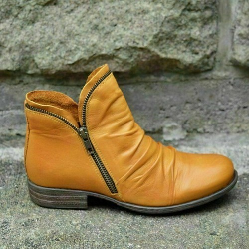 Damen-Stiefeletten klobige Sohle flach niedriger Absatz Reißverschluss Freizeitschuhe Größe UK - Bild 14 von 17