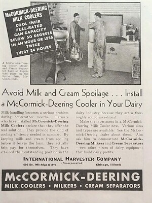 McCormick-Deering Dairy Cooler Milk Spitler Farm McComb OH Vintage Print Ad 1937
