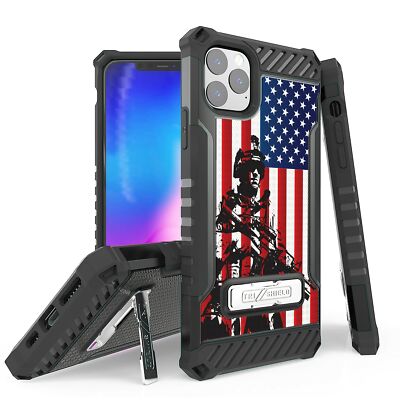 For iPhone 11,XS,XR,8,7 Hybrid Tri Shield Armor Case AMERICAN SOLDIER US  FLAG