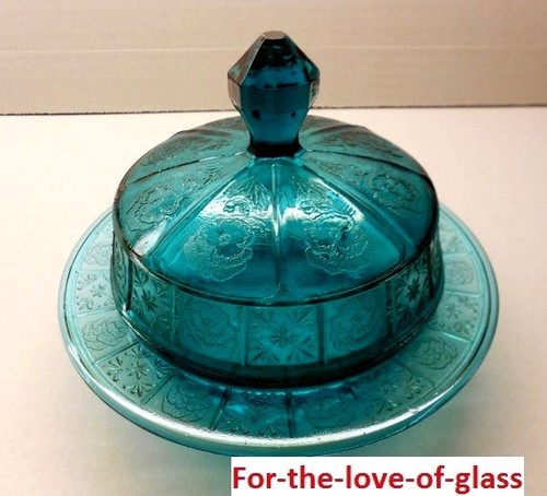 Teal Ultramarine Doric & Pansy Butter Dish - Picture 2 of 4