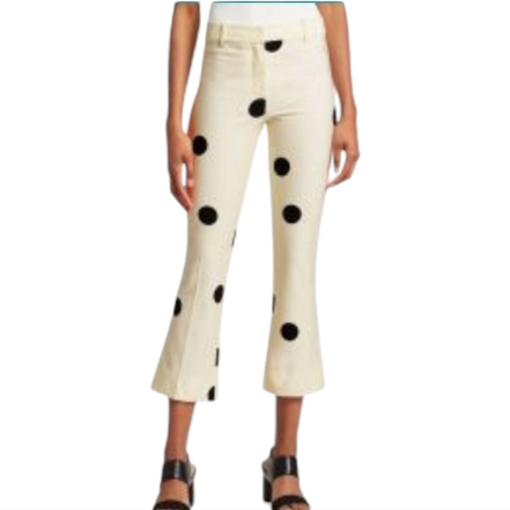 Derek Lam 10 Crosby Cream & Black Dotted Cropped Flared Trouser  display picture 1