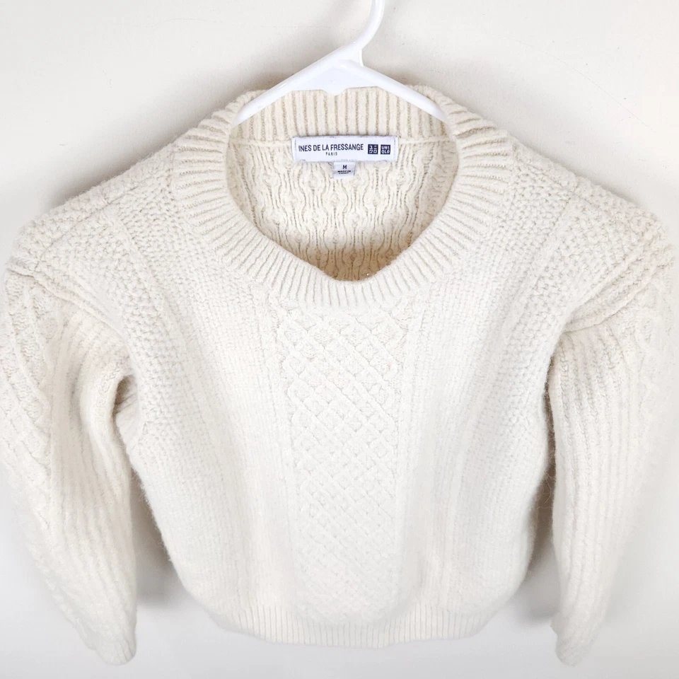 Suéter Ines De La Fressange Para Mujer Mediano Blanco Crema Uniqlo Lana Tejido Alpaca Foto 3 de 4