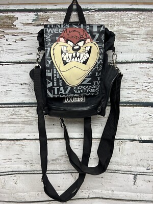 VTG 1998 Looney Tunes Taz Tasmanian Devil Cartoon Black Backpack Travel Bag
