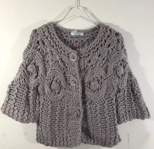 Solitaire Ravi Khosla Women Chunky Knit Sweater Bolero Cardigan Small Grey