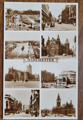 Manchester 8 Ansicht Echtfoto Vintage Postkarte - Piccadily, Universität...