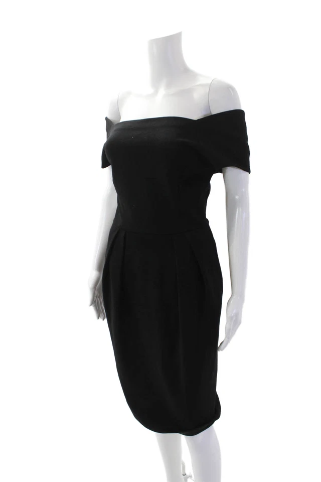 Diane Von Furstenberg Womens Wool Square Neck Short Sleeve Dress Black Size 8 - Image 2 of 4
