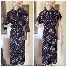 Vintage 1940s Hearts  Polka-dots Novelty Print Dress and Jacket Set XL Volup