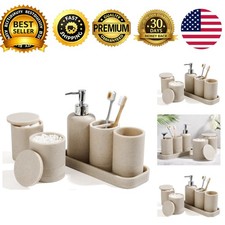 Bathroom Accessories Set 6-Piece Toothbrush Holder Soap Dispenser Vanity Tray