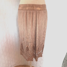 💙 Damen Midi Strick Rock Hell Braun Spitze Gefüttert N540N  -M-passt 36,38,S