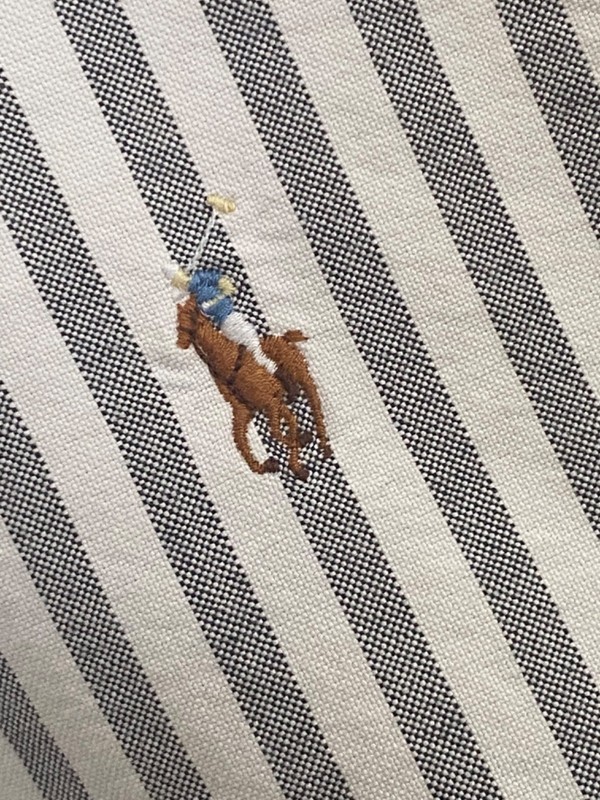 Vintage*RALPH LAUREN SHIRT*100%Cotton**gray&white stripe**16-35*