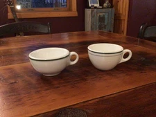 Vintage Fraunfelter China Restaurant Ware Coffee Cup Mug Green Stripes Lot Of 2