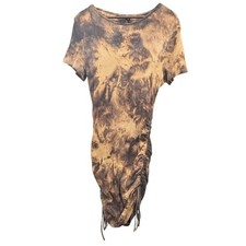 Shein Curve 2XL Tie Dye Ruched Bodycon Dress Brown Black Short Sleeve Ribbed