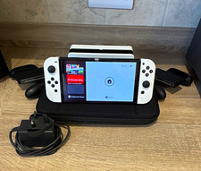 Nintendo Switch OLED Model 64GB White Joy-Con Dock Charger Carry Case Wi-Fi
