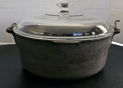 Vintage Wagner 1891 Original Cast Iron 5 Qt Dutch Oven with Glass