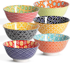 Ceramic Cereal Bowls, 23 Oz Colorful Soup Bowls, Deep Porcelain Bowl Set for Sal