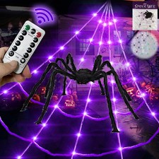 5 Fuß Riesenspinne 20*17 Fuß Halloween Spinnennetz 150 LED lila Lichter leuchten