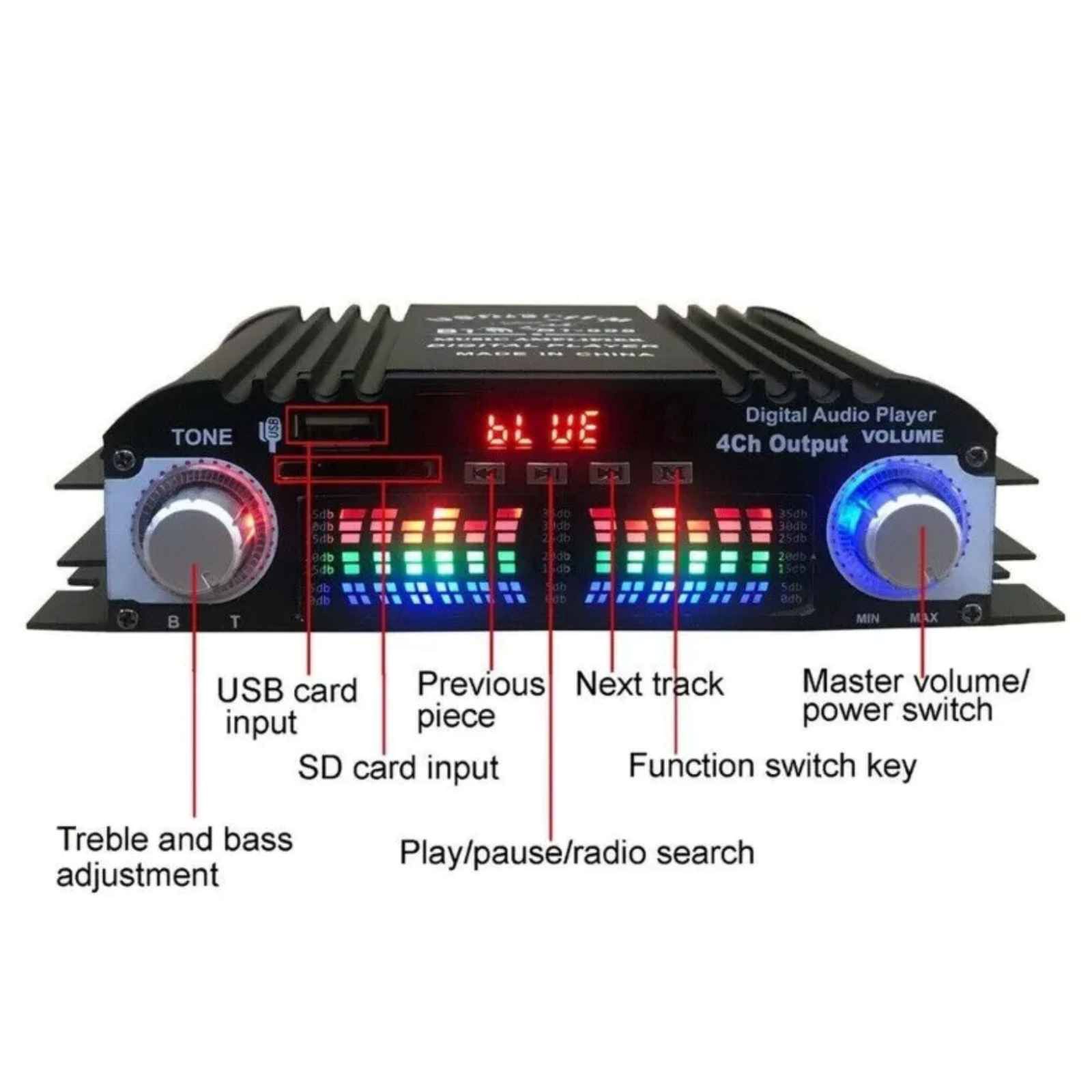 Aluminum alloy Power Amplifier 4 Channel Mini HiFi Digital Stereo Audio rr