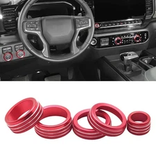 Dashboard Console Adjust Knob Cover Red Trim kit For Chevy Silverado 2022-2025
