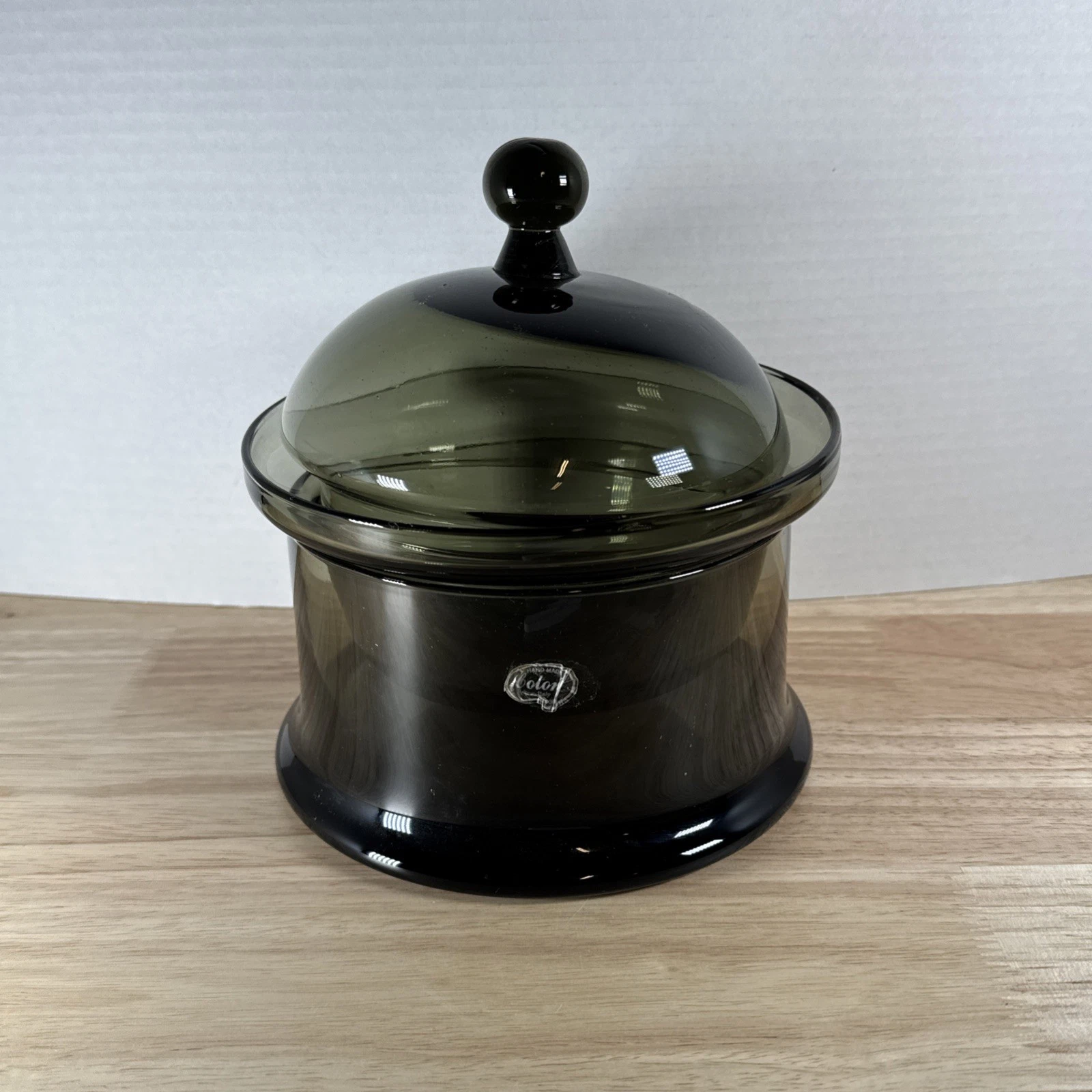 Hand Blown Colony Smoke Glass Cheese or butter dish made in Italy 3 piece set