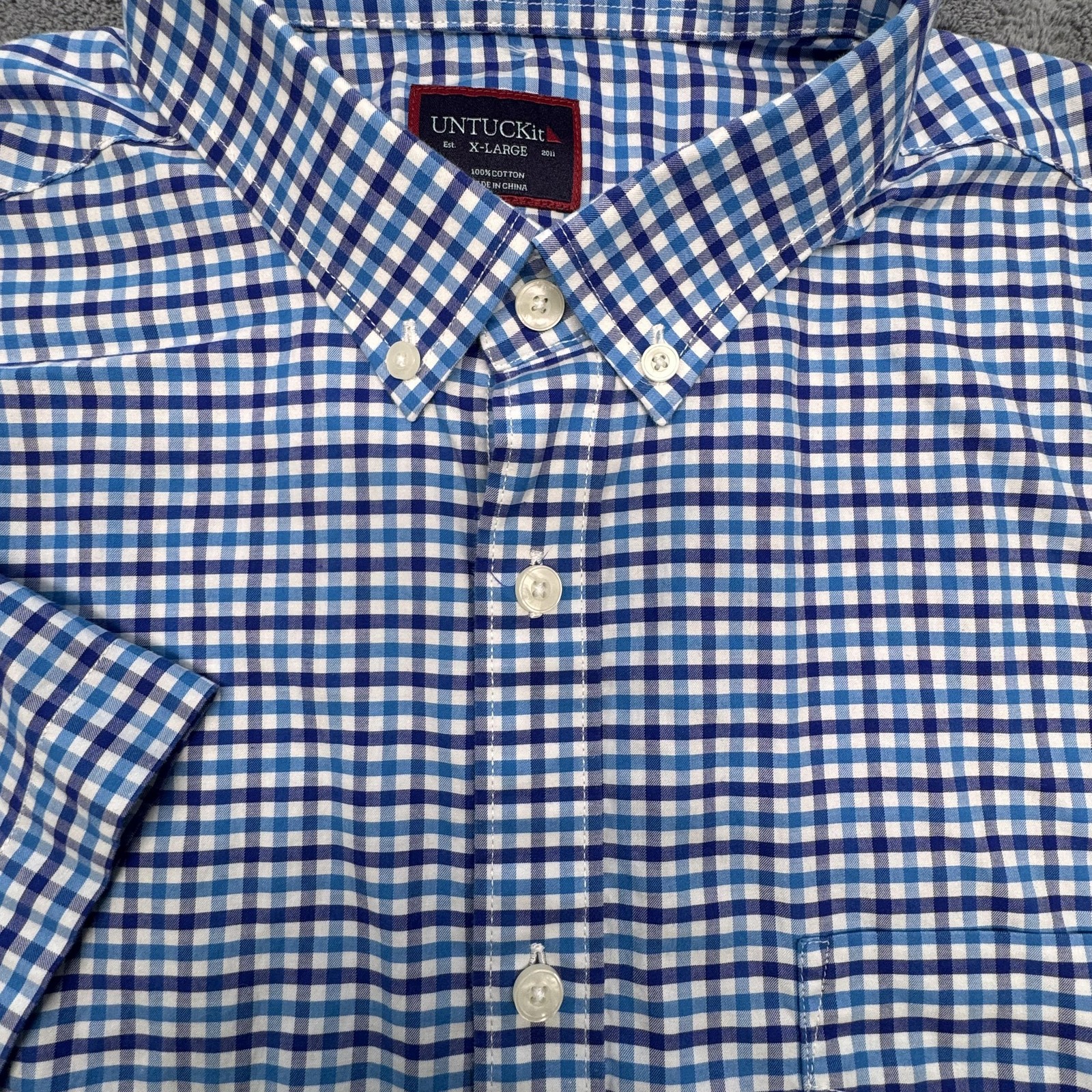 UNTUCKit Manzanilla Shirt Mens XL Blue Check Short Sleeve Button Front Cotton