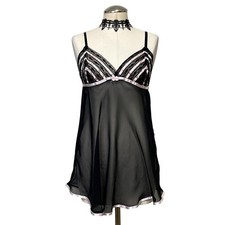 Pink and Black Sheer Gothic Emo Alt Ribbon Baby Doll Lingerie Slip Dress