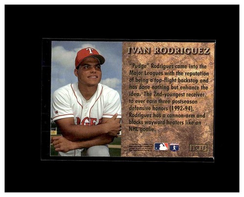 Fleer Ultra 1996 - cuero Prime Iván Rodríguez #1 edición medallón de oro - Imagen 2 de 2