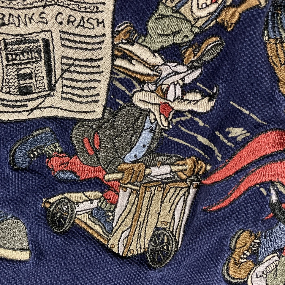 Camisa De Colección Looney Tunes Multipersonaje Tejida Botón Para Hombres Grande Bugs Bunny Taz Años 90 Foto 3 de 4