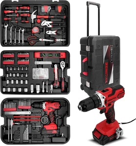 Home Kit de configuration d'outils - 286 PCS Accueil Kit d'outils de réparation automatique avec boîte à outils à roulettes, Mec