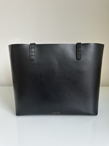 Mansur Gavriel Large Leather Shoulder Tote Bag Black with Red Flamma interior
