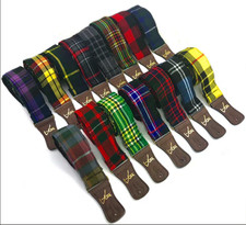 Handmade Scottish Tartan Guitar Strap by VTAR with Vegan brown leather