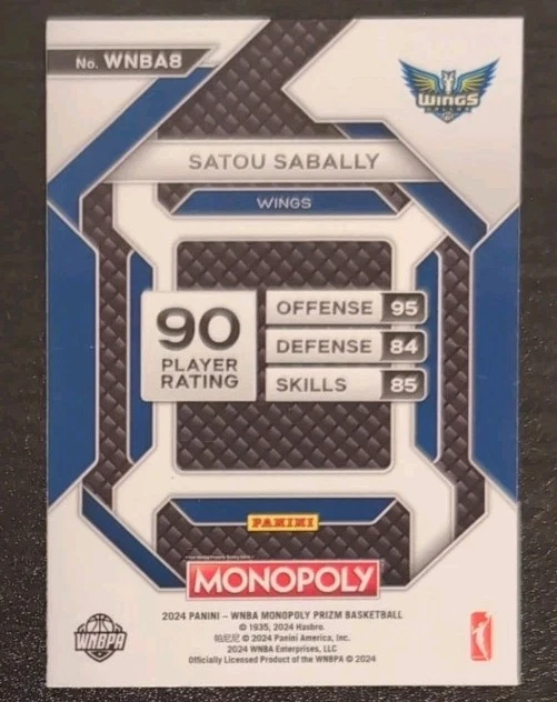 Satou Sabally #WNBA8 2024 Panini Prizm Monopoly WNBA Prizm Skills Base Card - Image 2 of 3