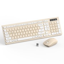 Wireless Keyboard Mouse Combo FullSized Adjustable DPI 2.4GHz Latte Color