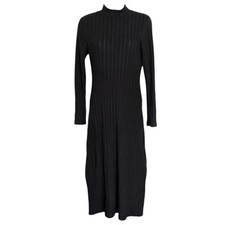 Black Ribbed Mock Neck Long Sleeve Midi Dress Size Medium