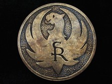 QF05167 VINTAGE 1970s  GUN MANUFACTURER COMPANY  SOLID BRASS BELT BUCKLE