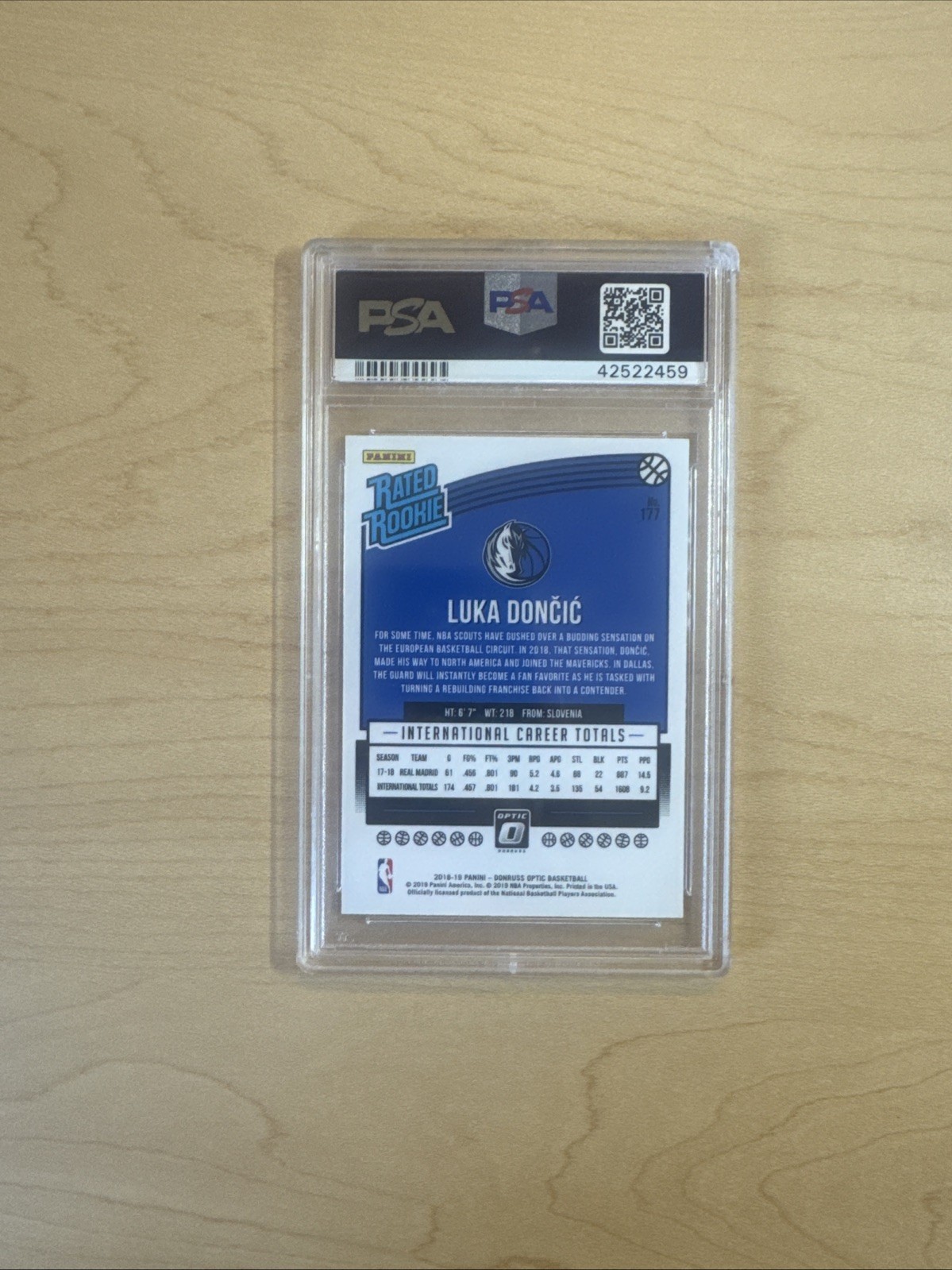 2018-19 Panini Donruss Optic Luka Doncic Rookie RC #177 Mavericks PSA 10 view 2