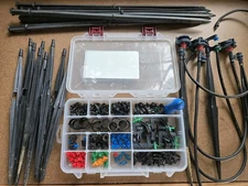 Drip Irrigation System Parts - Various Pieces In Sorting Case Plus Spikes