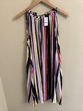 LOFT Multicolored Vertical Striped Halter loose fit Swing Dress Sz Small NEW