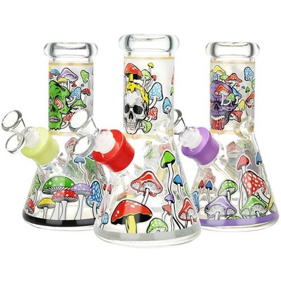 Monstrous Mushroom Mashup Beaker Glass Water Pipe - 8''/ 14mm F / Designs Vary