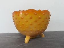 Vintage L. E. Smith Bittersweet  Compote Bowl , Orange, Hobnail, 3 Toe