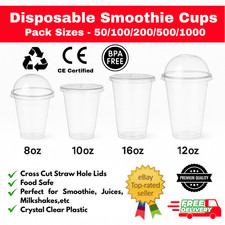 Disposable Plastic Smoothie Milkshake Cups with Dome Lids Reusable 8 10 12 16 Oz
