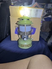 Vintage Sears / Coleman 72325 Two Mantle Avocado Green Gasoline Lantern 2/1974
